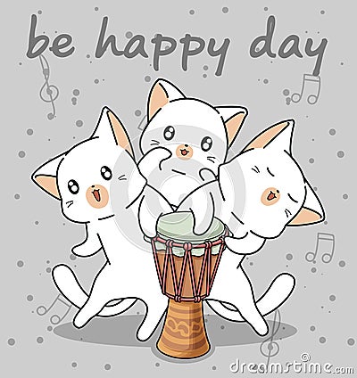 Kawaii cat characters with a drum Vector Illustration