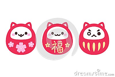 Kawaii cat Daruma dolls set Vector Illustration