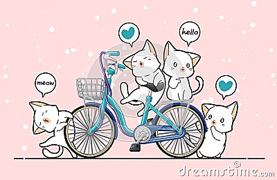 Kawaii cats and bicycle Vector Illustration