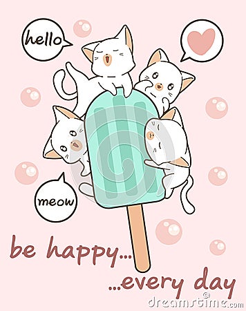 Kawaii cats with ice cream bar Vector Illustration
