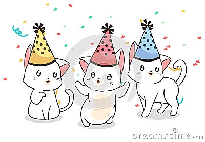 Kawaii cats in the party Vector Illustration