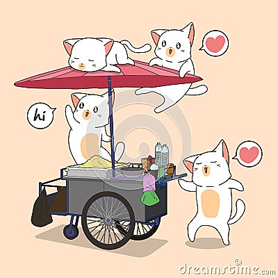 Kawaii cats and portable stall Vector Illustration