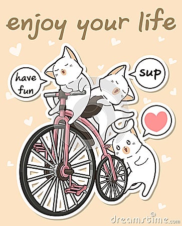 Kawaii cats with a vintage bicycle Vector Illustration