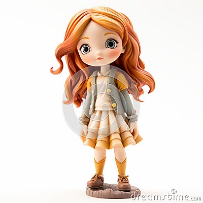 Kawaii Chic Girl Figurine With Amber Hair - Mori Kei Style Stock Photo