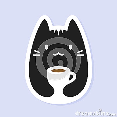 Kawaii coffee cat sticker Vector Illustration