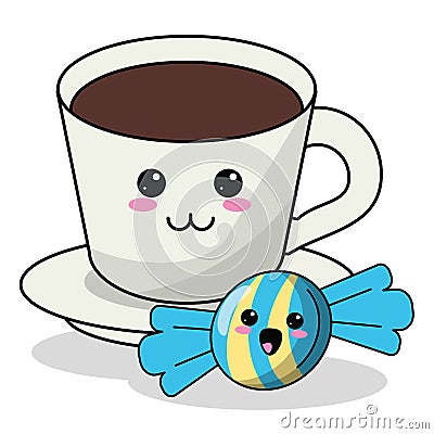 Kawaii coffee cup candy image Vector Illustration