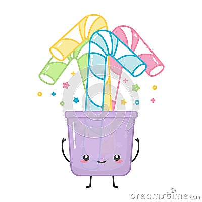 Kawaii colorful paper or plastic straws in glass Vector Illustration