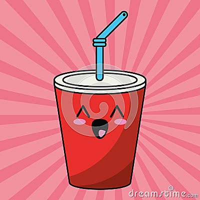 Kawaii cup soda straw image Vector Illustration