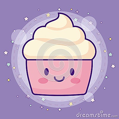 Kawaii cupcake icon Vector Illustration