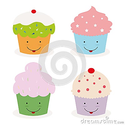 Kawaii cupcakes Vector Illustration