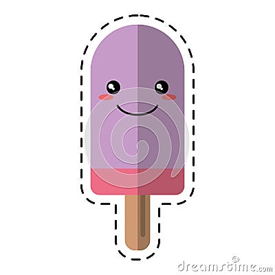 Kawaii cute ice lolly refreshment ice cut line Vector Illustration