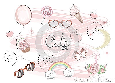 Kawaii cute set Vector Illustration