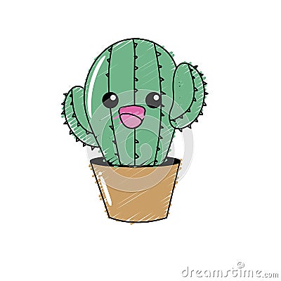 Kawaii cute tender cactus plant Vector Illustration