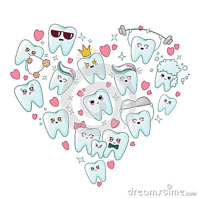 Kawaii dental care Vector Illustration