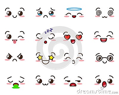 Kawaii emoji. Cute emoticons Vector Illustration