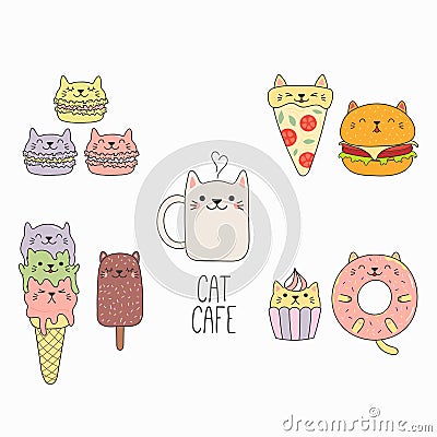 Kawaii food with cat ears Vector Illustration