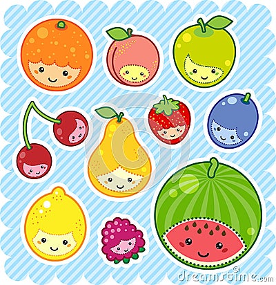 Kawaii fruits Vector Illustration