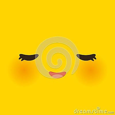 Kawaii funny muzzle with pink cheeks and closed eyes, Cute Cartoon Face on yellow orange background. Vector illustration Vector Illustration