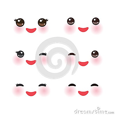 Kawaii funny muzzle with pink cheeks and winking Vector Illustration