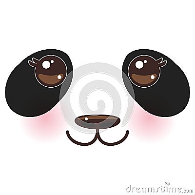 Kawaii funny panda white muzzle with pink cheeks and big black eyes on white background. Vector Vector Illustration