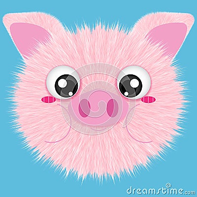 Kawaii Furry Pig Head Illustration Vector Illustration