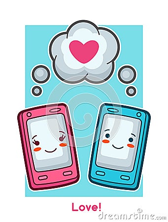 Kawaii gadgets funny card. Doodles with pretty facial expression Vector Illustration