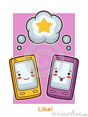 Kawaii gadgets funny card. Doodles with pretty facial expression Vector Illustration