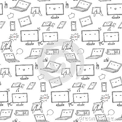 Kawaii gadgets seamless pattern Vector Illustration