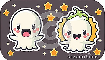 Kawaii Ghost Sticker, Made with Generative AI Stock Photo