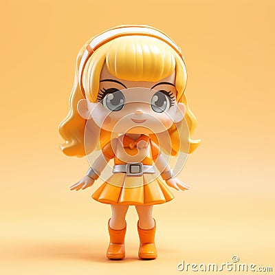 Kawaii Girl In Orange Dress: Toycore Hard Surface Modeling With Shiny Eyes Stock Photo