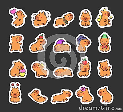 Kawaii happy capybara. Sticker Bookmark Vector Illustration
