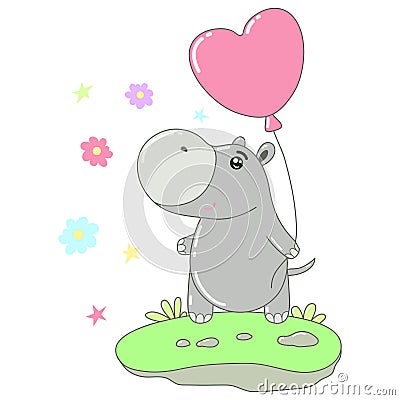 Kawaii hippo with balloon image design, vector illustration Vector Illustration