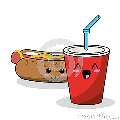Kawaii hot dog soda straw image Vector Illustration