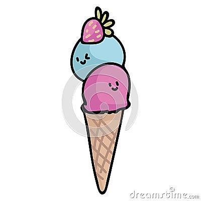 Kawaii ice cream cartoon vector illustration motif set Cartoon Illustration