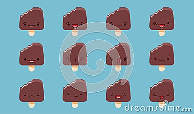 Kawaii ice cream emoji set. Vector Illustration