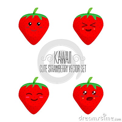 Kawaii isolated strawberry template. Cute illustration of an strawberry`s friendliness. Hand made adorable background art. Vegetab Vector Illustration