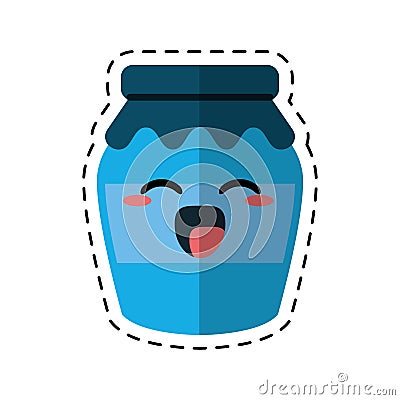 Kawaii jar glass jam tasty cut line Vector Illustration