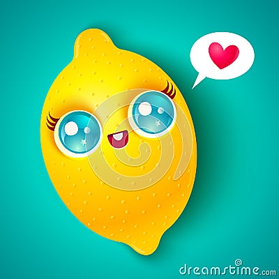 Kawaii lemon on bright background. Vector Illustration