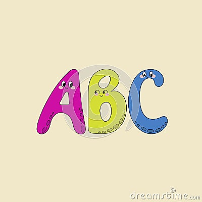 Kawaii letters. Cute cartoon alphabet. Back to school. Vector Cartoon Illustration