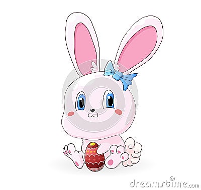 Kawaii little Easter bunny with Easter egg Vector Illustration