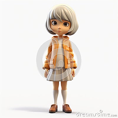 Kawaii Manga Style 3d Female Model In Orange Jacket Stock Photo