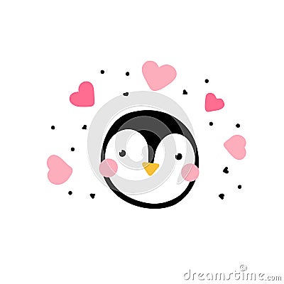 Kawaii penguin in love Cartoon Illustration