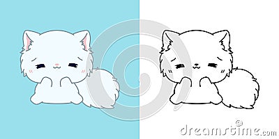 Kawaii Persian Kitten for Coloring Page and Illustration. Adorable Clip Art Kitty. Vector Illustration