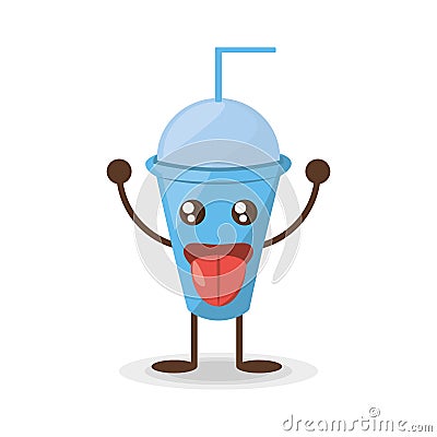 Kawaii plastic cup soda straw Vector Illustration