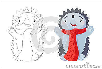 Kawaii prickly hedgehog smiles. Flat hand drawn illustration kids book page Vector Illustration