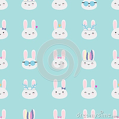 Kawaii rabbits seamless vector pattern Vector Illustration