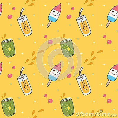 Kawaii seamless background with ice cream and juice Stock Photo