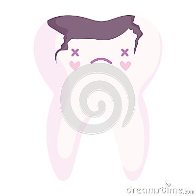 kawaii sick broken tooth Vector Illustration