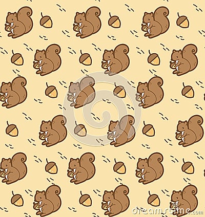 Kawaii squirrel with acorn seamless pattern Stock Photo