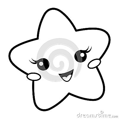 Kawaii Star Coloring Page Vector Cartoon Illustration Vector Illustration